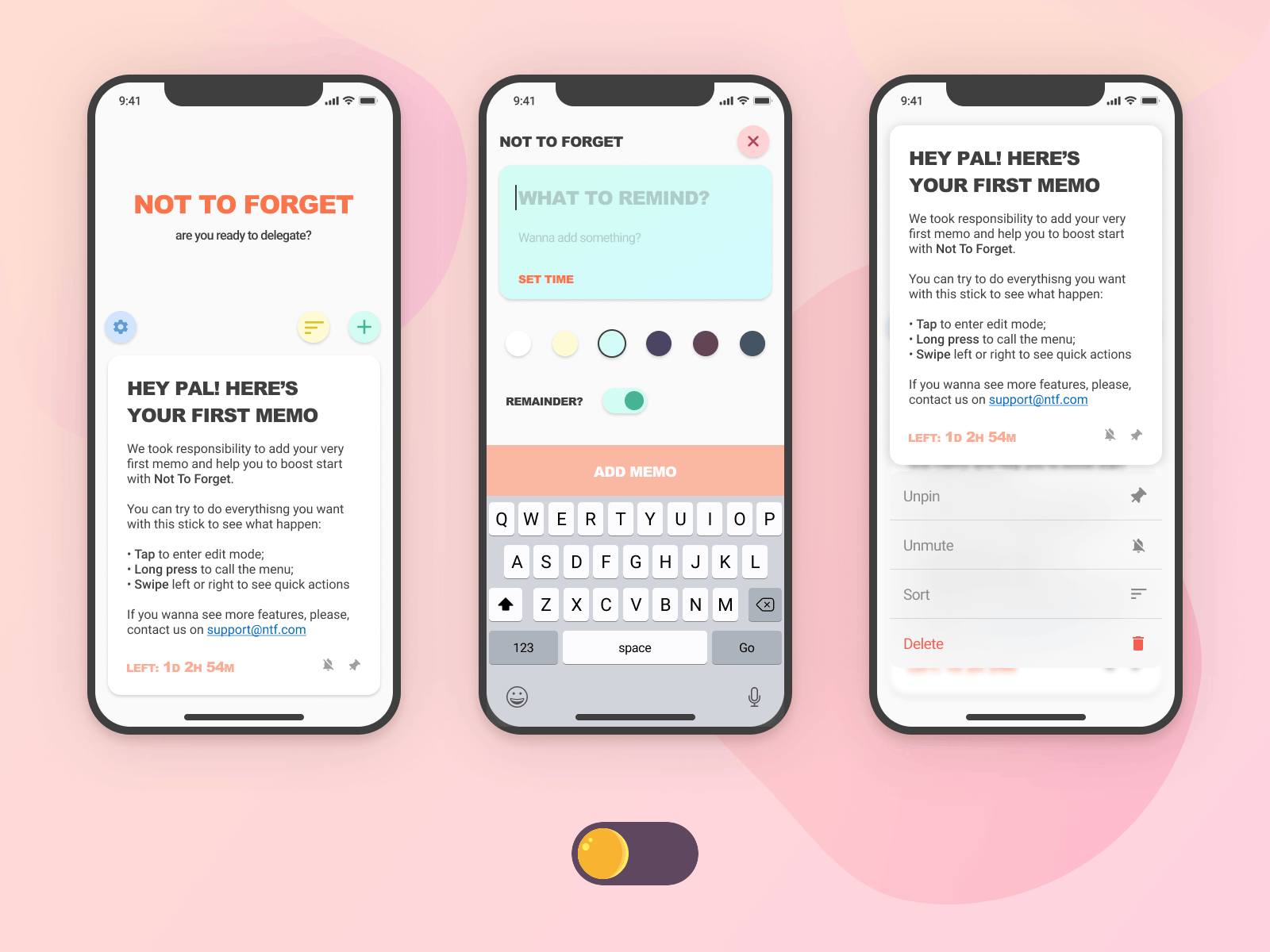 Not To Forget - smart reminders iOS application animation dark dark theme design ios ios app ios app design iphone night theme ui ux