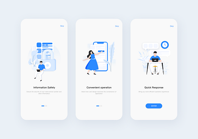 App Guide pages convenient design efficient financial flat illustration safety ui ux