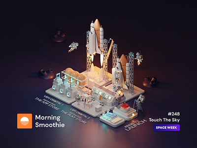 Touch The Sky 3d 3d art app application blender blender3d diorama illustration isometric isometric design isometric illustration landing landing design landing page landingpage launch low poly rocket shuttle space