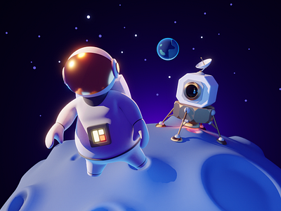 Moon Landing 3d 3d character astronaut blender character design character illustration illustration moon moon landing render space