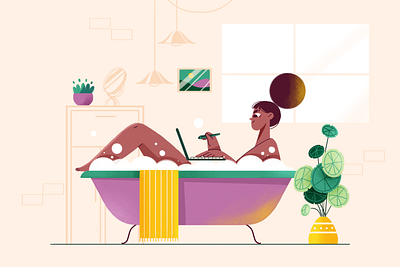 Freelance Life bath bathroom character characterdesign colors design freelance girl hair illustration illustration art laptop shower window