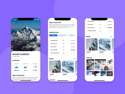 ski - Mobile App mobile mobile app mount everest mountain peaks photos ux ui design