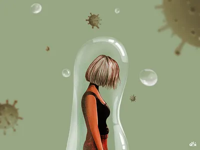 F R A G I L E art artist bubble character corona creative drawing girl illustraion illustrator pandemic procreate sketch world