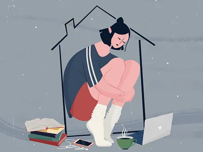 quarantine artwork character concept color design digitalart flat illustration isolation lockdown night quarantine social distancing stay home