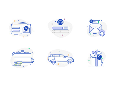 Icons car concept email gift icons identity insurance letter lines money outlines passport