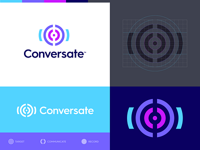 Conversate - Logo Design ⏺️ aim audio brand identity branding bullseye communicate communication conversate conversation conversion interview logo design logo redesign record sound sound waves symbol talk target visual identity