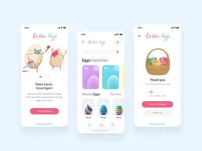Easter Eggs App - Easter Fast Delivery 3d application artist design easter easter bunny easter egg ecommerce ecommerce app egg eggs illustration illustration art ui uiux