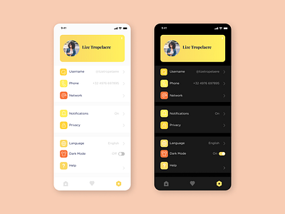 Daily UI #7 Settings app app design daily ui daily ui 007 dark mode design settings ui design