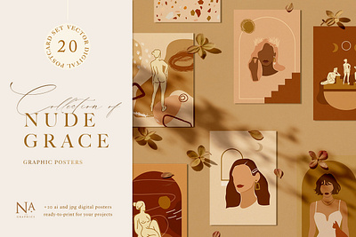 Nude Grace Modern Vector Set abstract artboard beautiful illustration branding chancery clipart contemporary design frame illustration instagram posts instagram stories interior modern package postcards print seamless pattern vector woman