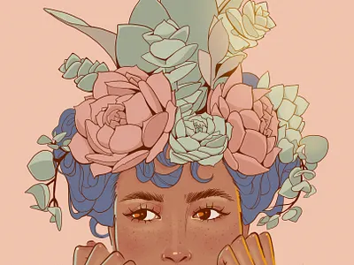 Succulent Girl Illustration art art direction botanical botanical art botanical illustration character character design digital illustration digital painting digitalart digitalpainting drawing illustration lineart painting portrait art portrait illustration succulents