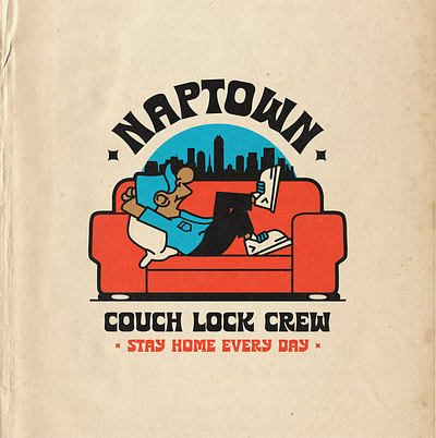 Naptown Couch Lock Crew 420 cartoon chronic sans couch illustration indianapolis naptown paper texture retro stay home stayhome true grit texture supply