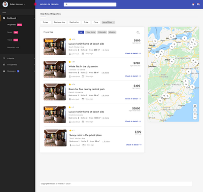 Houses of Friends booking app booking system bright dashboard design houses listing ui ux web