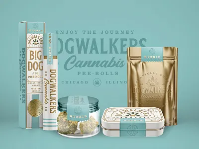 Dog Walkers Hybrid branding cannabis design dog embossed flower foil hybrid jar marijuana packaging tin