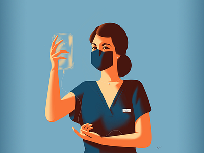 THE NURSE blue illustration nurse orange procreate simple