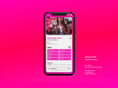 Food/Drink Menu #043 DailyUi Challenge app appdesign dailyui dailyui043 dailyuichallenge design drink food app food delivery gradient interfacedesign ui uidesign xd