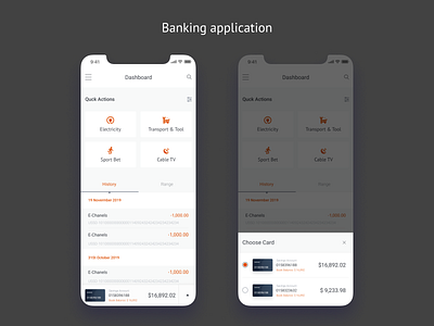 Mobile Banking application banking app bankingapp cards dashboad design history iphonex mobile app pop up selector tab tabs transaction type ui ui ux design