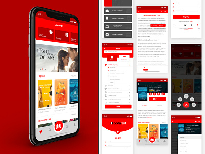 Book Reading App adobe xd app branding icons ios mobile mobile app product product design reading red typography ui ux