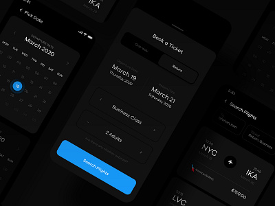 Book a Flight UI airline airplane book calendar dark dark mode flight flight booking journey night night mode plane redeem reserve schedule tourism tourist travel ui ui kit