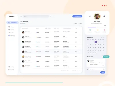 Voilà calendar chat crm dashboad dashboard design desktop desktop app notifications order management palette profile progress bar requests status system table task manager toolbar ui ux