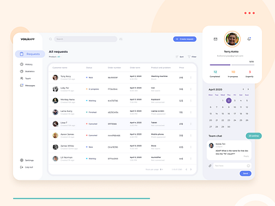 Voilà calendar chat crm dashboad dashboard design desktop desktop app notifications order management palette profile progress bar requests status system table task manager toolbar ui ux