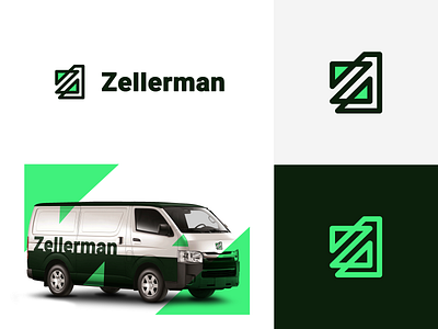 Zellerman Branding agrib arrows brand design brand designer branding branding and identity delivery green logo letter z lettermark logo lettermarklogo monoline monoline logo shuttle single line startup logo transportation vehicle wrap z logo zellerman