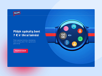 Pildyk landing page blue colorful data ewatch icons internet landingpage lottery minimal ogilvy pildyk prizes red roaming samsung sms tele2 telecommunication uidesign uiux