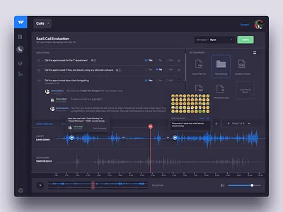 Nightingale: Review Call Script Screen for Call Center Software analysis call call center call centre call logging call recording call scripting commenting dark ui dialer inbound increase mrr ivr light ui outbound reporting saas script user interface