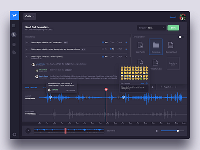 Nightingale: Review Call Script Screen for Call Center Software analysis call call center call centre call logging call recording call scripting commenting dark ui dialer inbound increase mrr ivr light ui outbound reporting saas script user interface