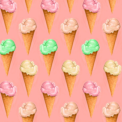 Summer Scoops dessert digital painting food ice cream ice cream cone illustration procreate repeat pattern summer surface design surface pattern