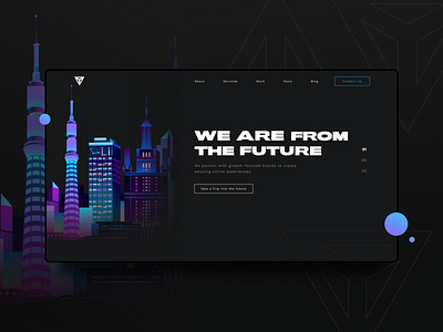 Agency Website Design - Future 80s 80s style black black white city city illustration cityscape dark dark app dark mode dark theme dark ui future miami miami vice new york night night mode retro retrowave