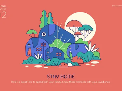 COVID 19 - STAY HOME adobeillustrator animal art coronavirus covid19 design digital art elephant illustration minimal vector vector art vector illustration vectors wildlife wildlife art