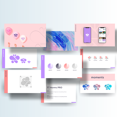 Brand Guide for Moments brand brand guide branding butterfly design geometric icon logo mark modern smart symbol ui