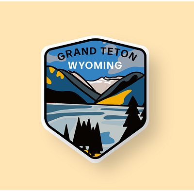 Wyoming Badge badge lake mountain national park nature illustration