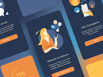 Welcome - onboarding screen for web site / app app dark ui facebook girl google growth hair json lottie lottiefiles messenger onboarding phone telegram wave