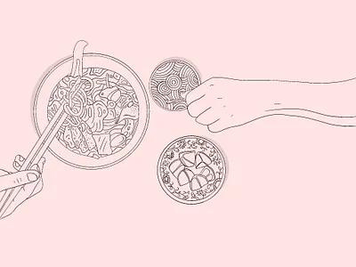 Yum asian food design illustraion lineart noodles procreate