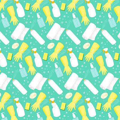 Spring Cleaning cleaning supplies design digital illustration digital painting illustration procreate repeat pattern surface design surface pattern