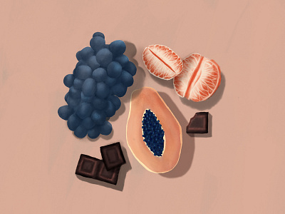 Fruit & Chocolate chocolate clementine flatlay fruit grape grapes illustration neutrals oil orange painting papaya procreate shadows sunset tangerine