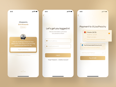 Reach - Connect to your favorite Content Creators app application design luxury mobile mobile app mobile app design mobile application mobile design mobile ui payment product product design royal ui user experience user inteface ux ux design uxui