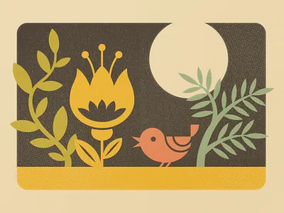 Virtual Garden — Warmup Prompt No. 32 bird design dribbbleweeklywarmup flower garden illustraion illustrator matchbook mid century photoshop retro supply textured vintage wilderness