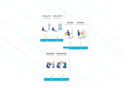 Onboarding Page for a Party Organizer App animation application design events feedback flat friends illustration interfacedesign mobile mobile app onboarding screens opinion oraganize party slider ui design uxdesign