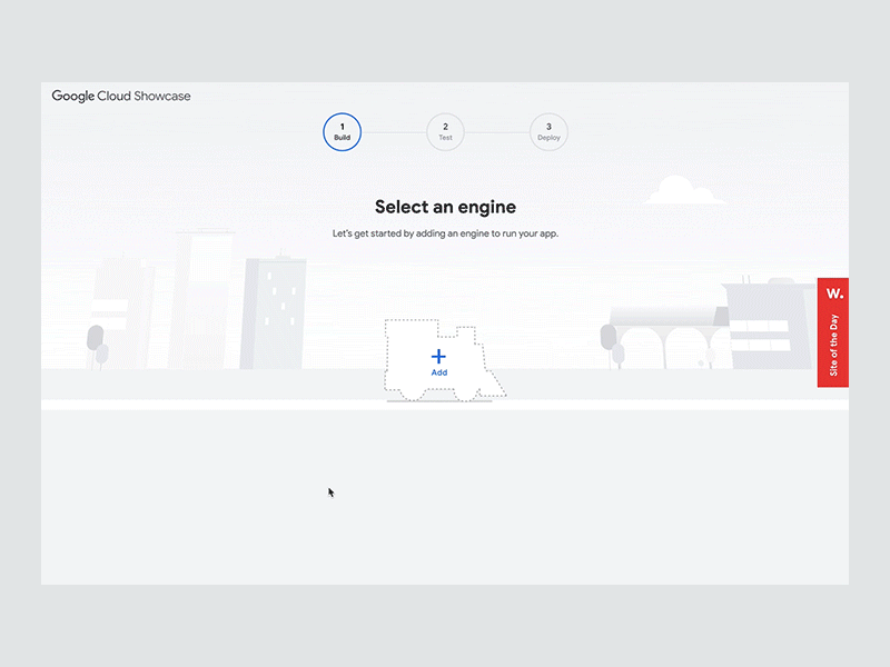 Life of Your Code (Google Cloud) - Select an engine section code engines google cloud illustrations motion graphic nodejs python language trains ui design ux design web design websites