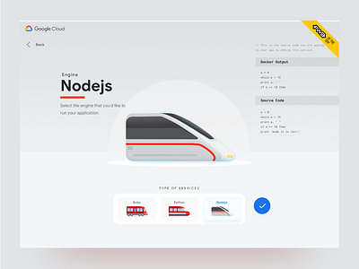 Life of Your Code (Google Cloud) - Select an engine section code engines google cloud illustrations motion graphic nodejs trains ui design ux design web design websites