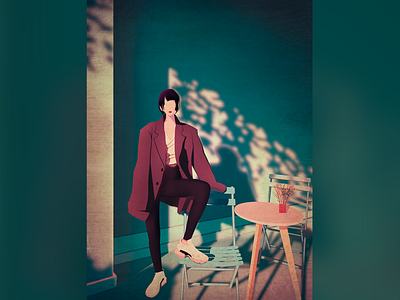 Nightfall cool design evening flat green illustration procreate vector women