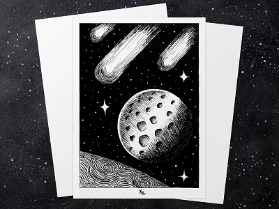 "Space Two" | Space Series | Ink Illustration drawing galaxy illustration moon space universe