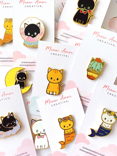 Branding branding cat lover clean cute lapel pin minimal packaging