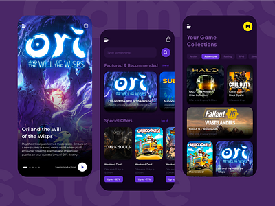 Games Store app clean dark mode design gamer games mobile play service store ui uiux