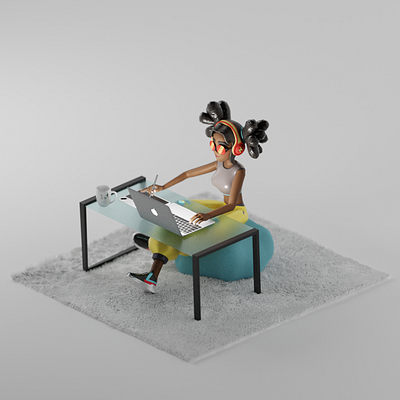 Girl - designer 3d blender blender3d blender3dart design designer freelance girl illustration isometric isometric art isometric illustration isometry