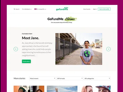 GoFundMe Heroes — Landing page css editorial gofundme grid grid layout landing pages layout responsive ui web web design website