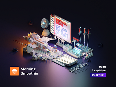 Swap Meet 3d 3d art 5g blender blender3d diorama illustration isometric isometric design isometric illustration landing landing design landingpage low poly mobile network runway space spaceship tech