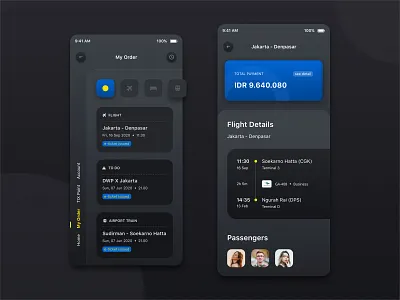 My Order Page Exploration dark mode dark ui flight order details travel app ui design uiuxdesign